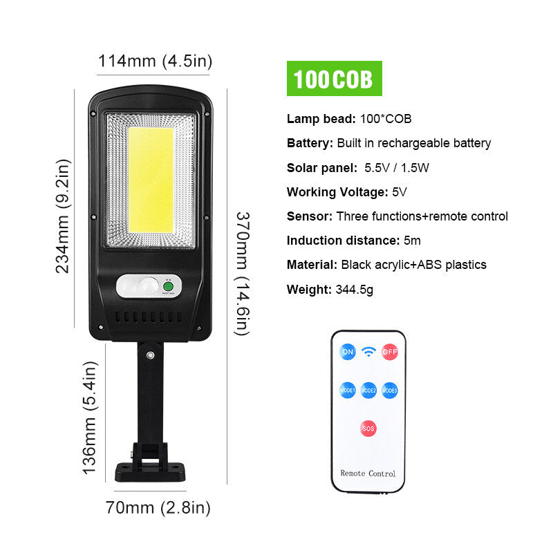 LED Solar Power Street Light PIR Motion Sensor Wall Lamp w/Remote Waterproof