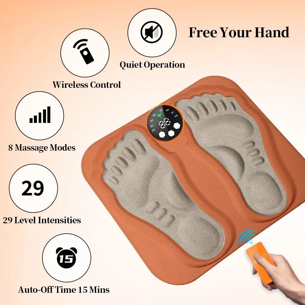3D Foot Massager Pad with 8 Modes, 29 Intensities, RF Remote, Ergonomic Design for Relaxation & Slimming - Orange