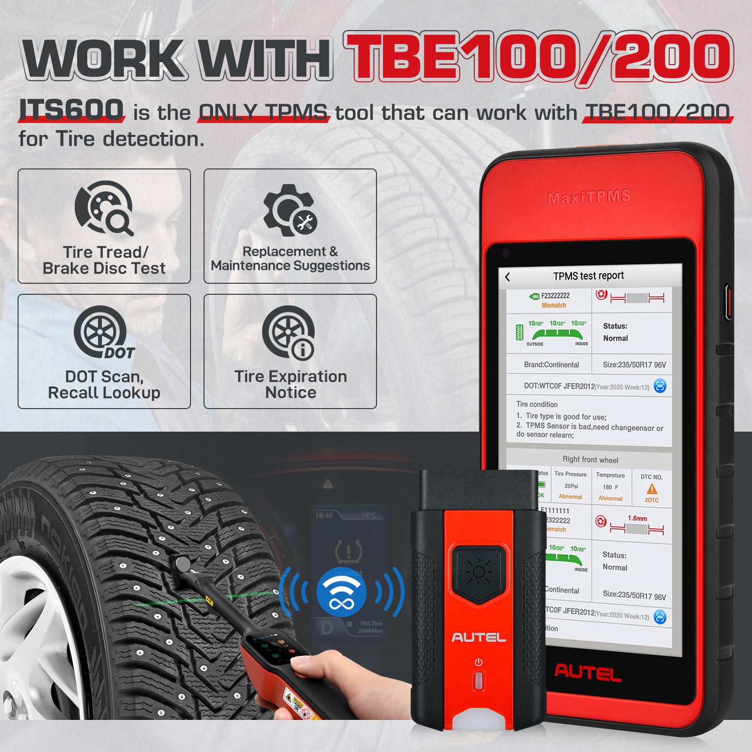 Diagnostic Scanner TPMS Relearn & Scan Tool Upgraded of TS508 Oil Reset/BMS/SAS/EPB Work With TBE200E