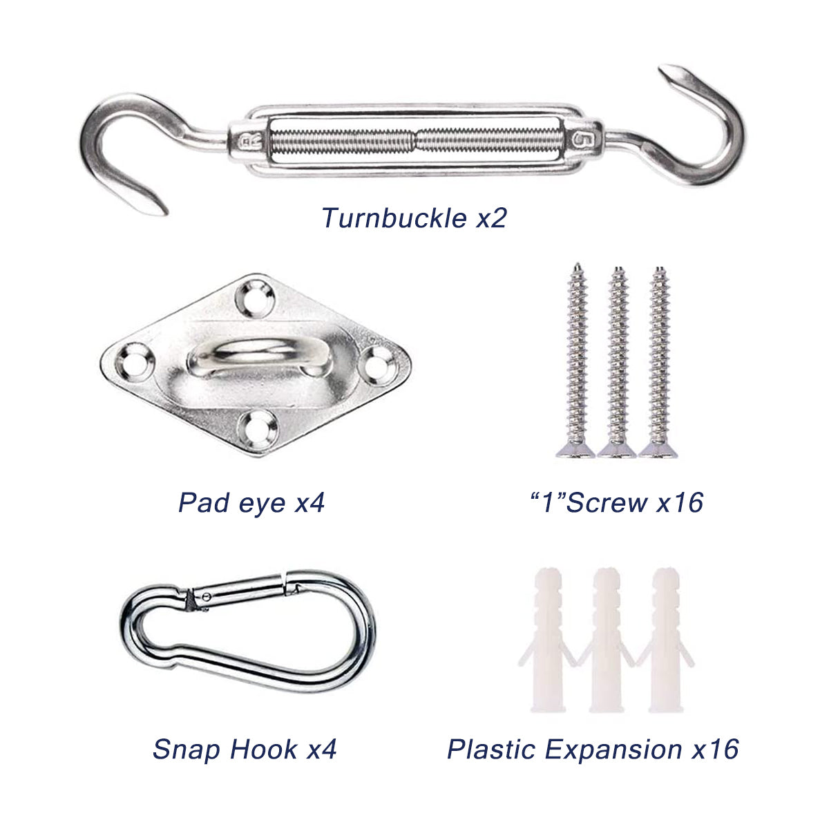 42PCS Awning Accessories Sunshade Sail Stainless Steel Hardware Kit Easy to Install
