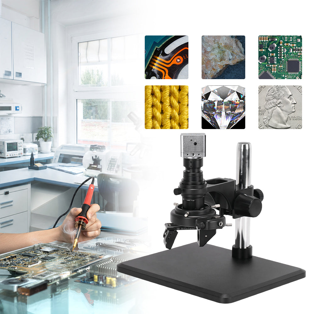 Real 4K UHD 3D Microscope Camera 7- 200X Parfocal Lens Industrial Electronic Digital Microscope for Phone Repair PCB Soldering