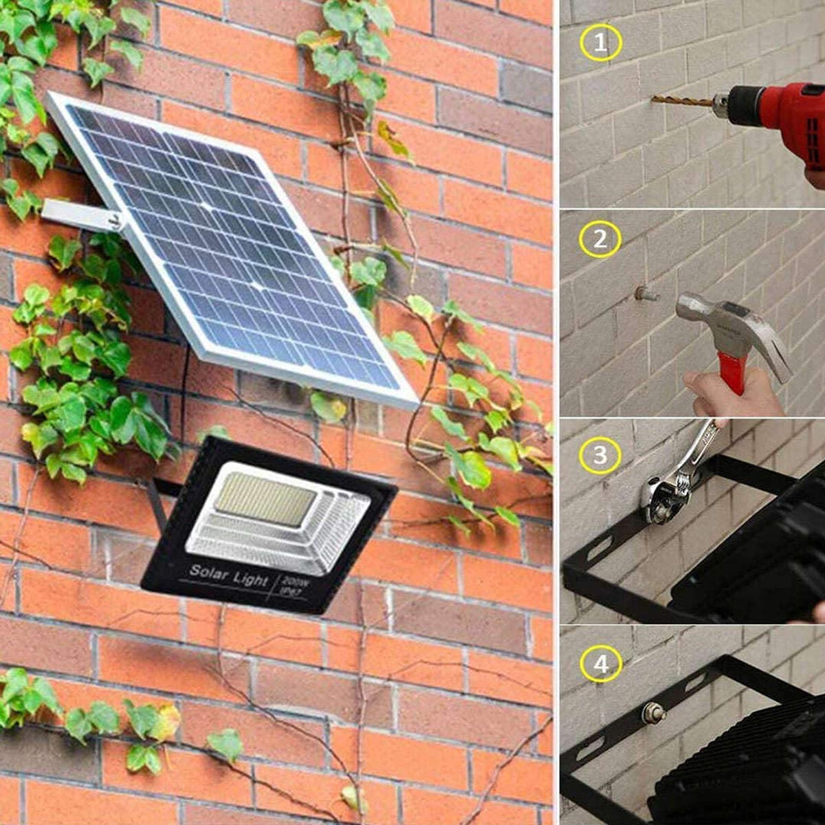 LED Solar Panel Street Light Security Wall Lamp Waterproof Outdoor Garden Path Yard Remote Control