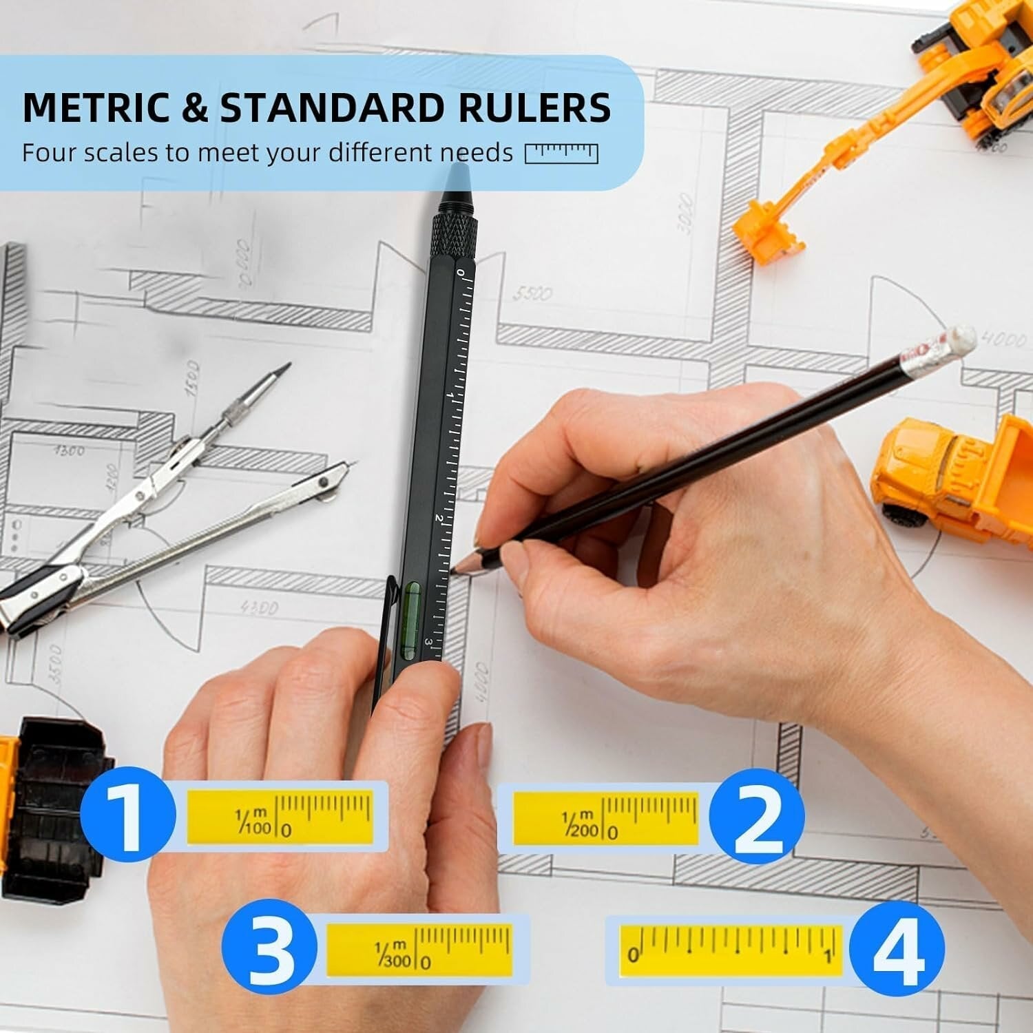 6-in-1 Multitool Pen - Ballpoint, Stylus, Ruler, Screwdrivers, Level - Durable Aluminum, Gift Boxed, Ideal for DIY & Crafts