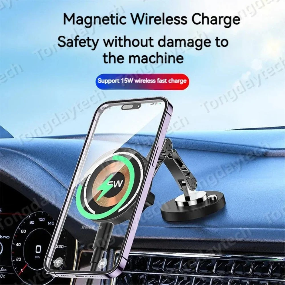 15W Magnetic Car Wireless Charger with USB Cable, 360° Rotation for iPhone 14/13/12/11 Pro Max & Samsung