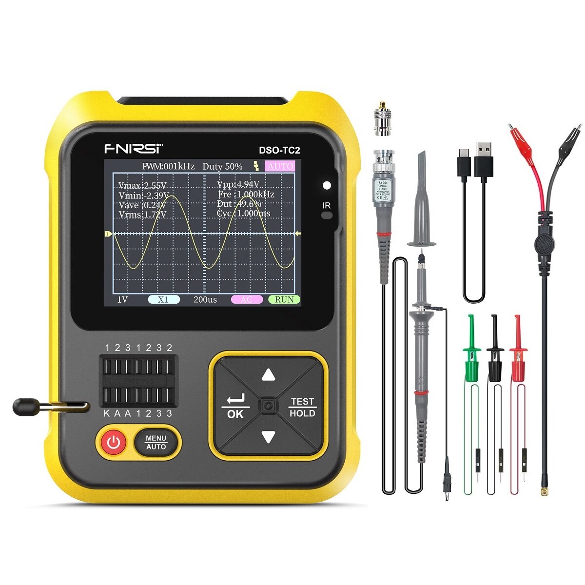 Handheld Digital Oscilloscope LCR Meter Graphic Display Transistor Tester 2.4-inch TFT Color Screen LED Backlight for Auto Repair Appliance Repair