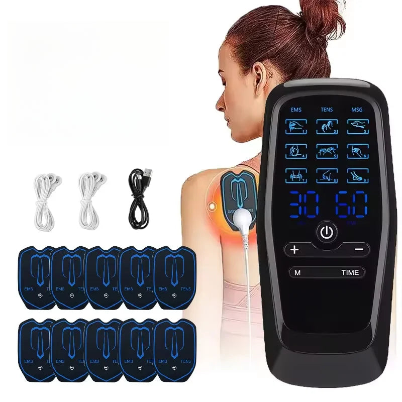 TENS EMS Massage Device with 9 Modes, Dual Output, 30 Intensity Levels, Rechargeable, for Pain Relief & Muscle Recovery