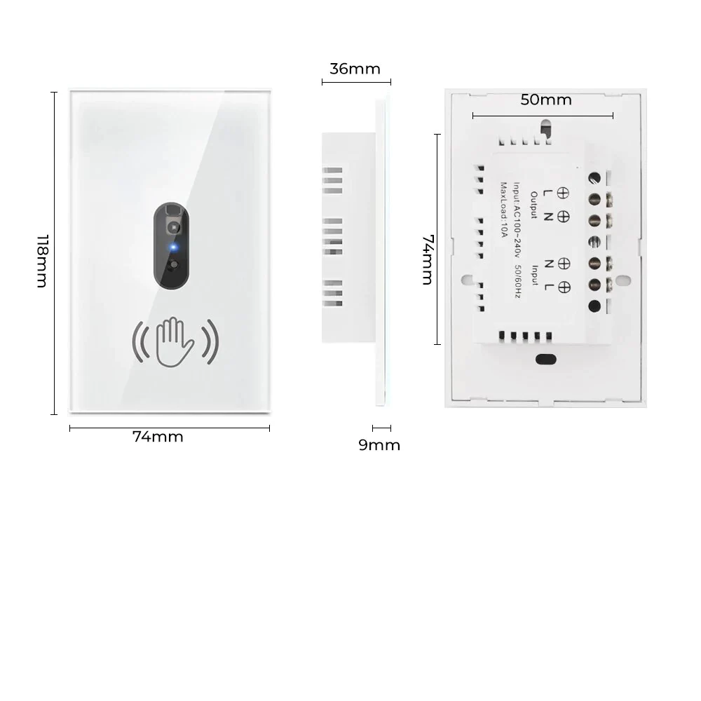Smart Wall Light Infrared Sensor Switch No-contant Glass Screen Panel On Off US/EU 110V 220V 10A Electrical Power