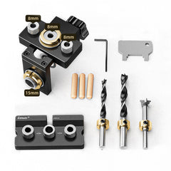 Three-in-One Woodworking Locator Tool - Durable 6061 Aluminum, Precision Markings, Clamping Range 0-52mm, Multiple Drill Sizes