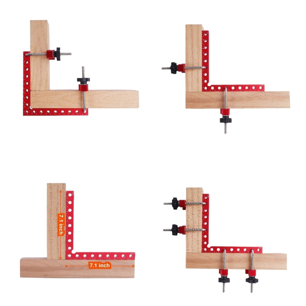 Woodworking Fixed Clip Square Ruler Set - Durable Aluminum Alloy, L-Type Design, Metric/Inch Scale, 2 Squares & 4 Clamp Hooks