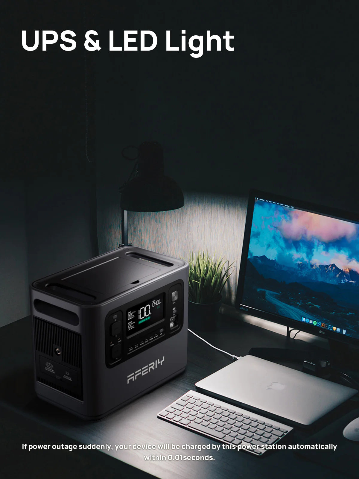 2400W 2048Wh LiFePO4 Portable Power Station with 1 x 400W Solar Panel, UK Plug, App Control & UPS for Camping & Home Backup