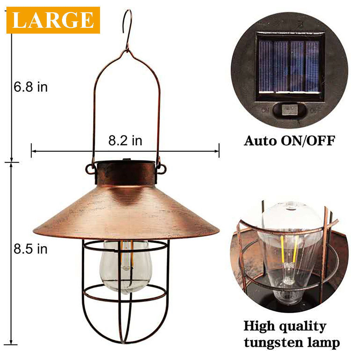 Black/Bronze Retro Solar Powered  Lantern Outdoor Hanging Solar Light Vintage Lamp With Warm