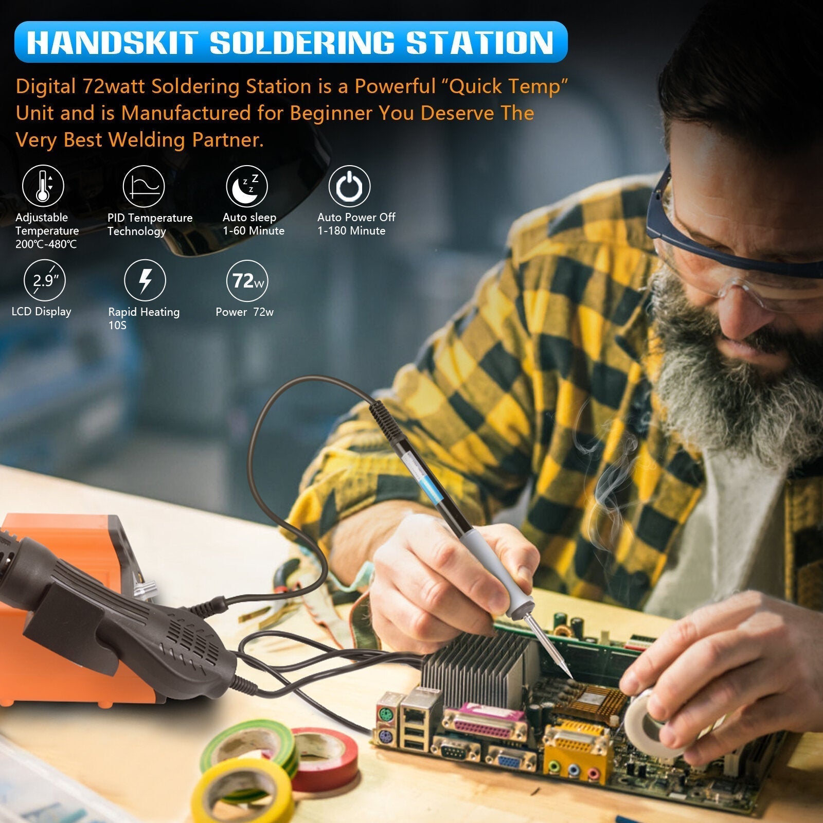 2 in 1 Hot Air Gun Soldering Station OLED Digital Adjustment Auto Sleep 1s-6s Fast Heating Repair Tool