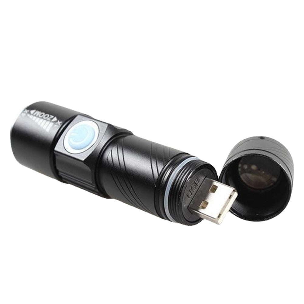 USB Built-in battery Rechargeable lasting Flashlight Q5 3 modes mini Zoom Light flash Waterproof Tactical Camping Bike Torch
