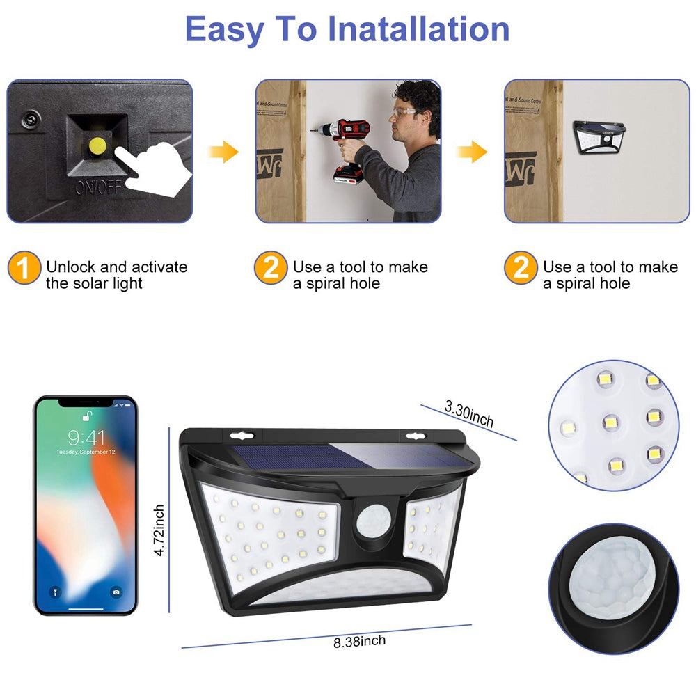 Solar Power 68 LED Wall Light PIR Motion Sensor Waterproof Outdoor Garden Yard Security Lamp
