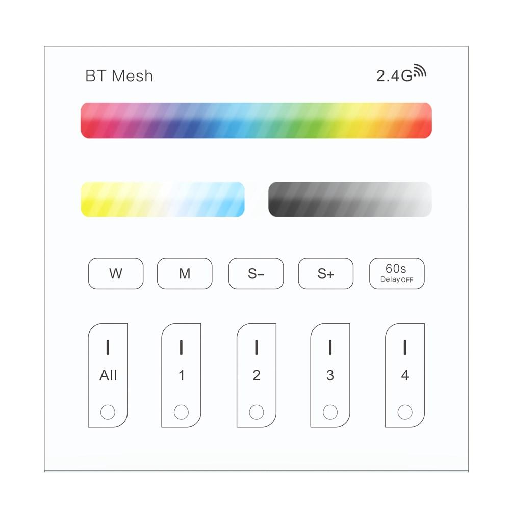 A AC100-240V Bluetooth Mesh RGBWC Remote Touch Panel Dimmer Controller for LED Lighting