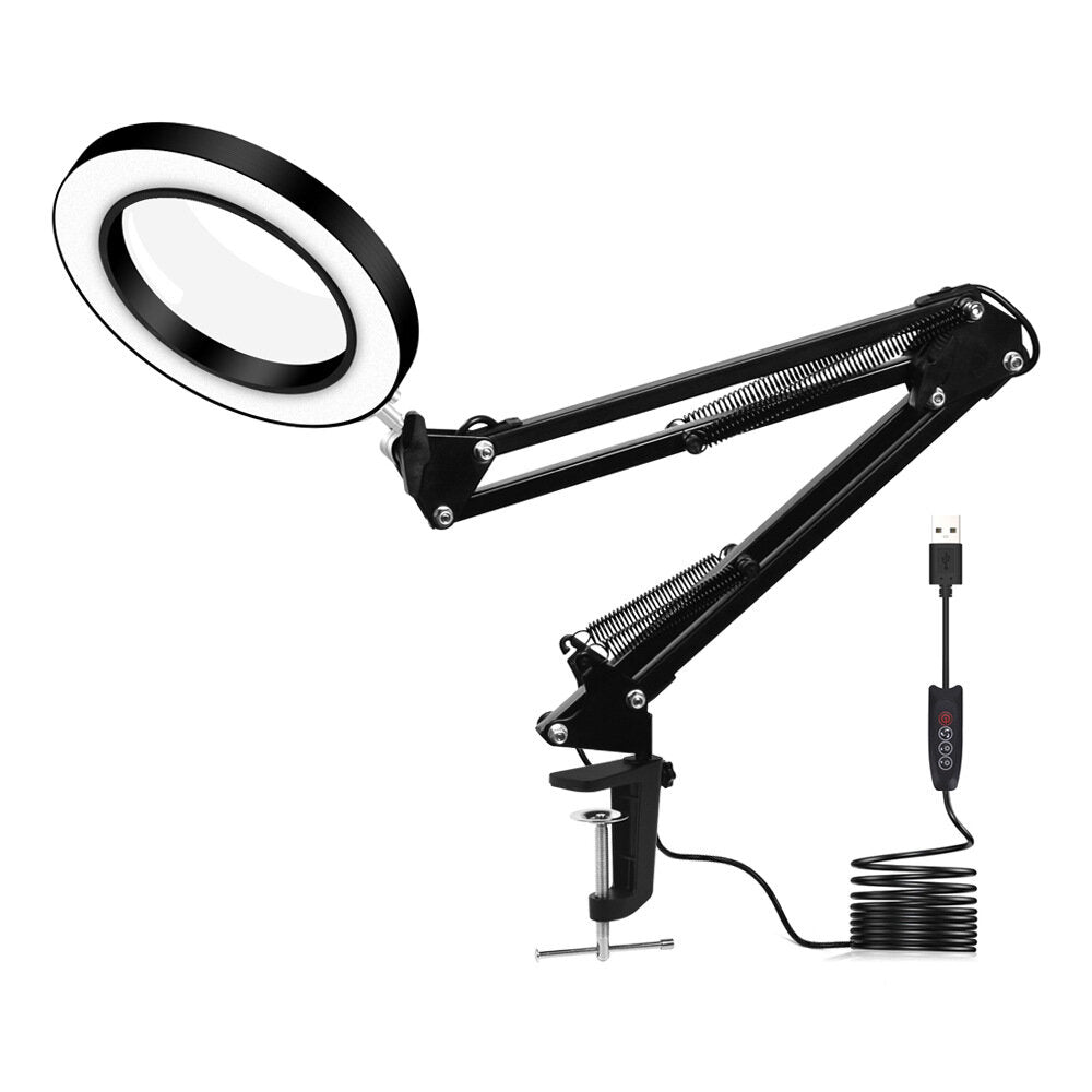 Flexible Desk Magnifier 5X USB LED Magnifying Glass 3 Colors Illuminated Magnifier