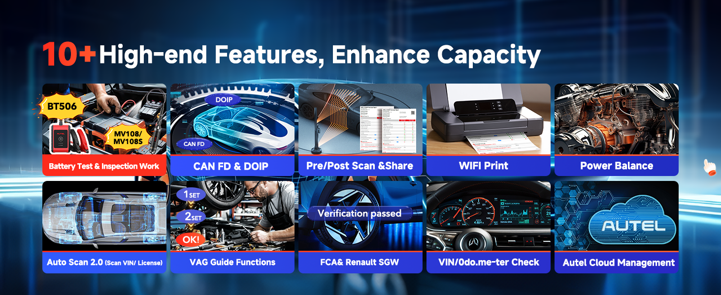 Diagnostic Tool 10 Android 8-Inch Screen 16MP Camera CAN FD DoIP TPMS Solution 3000+ Active Tests 36+ Reset Functions