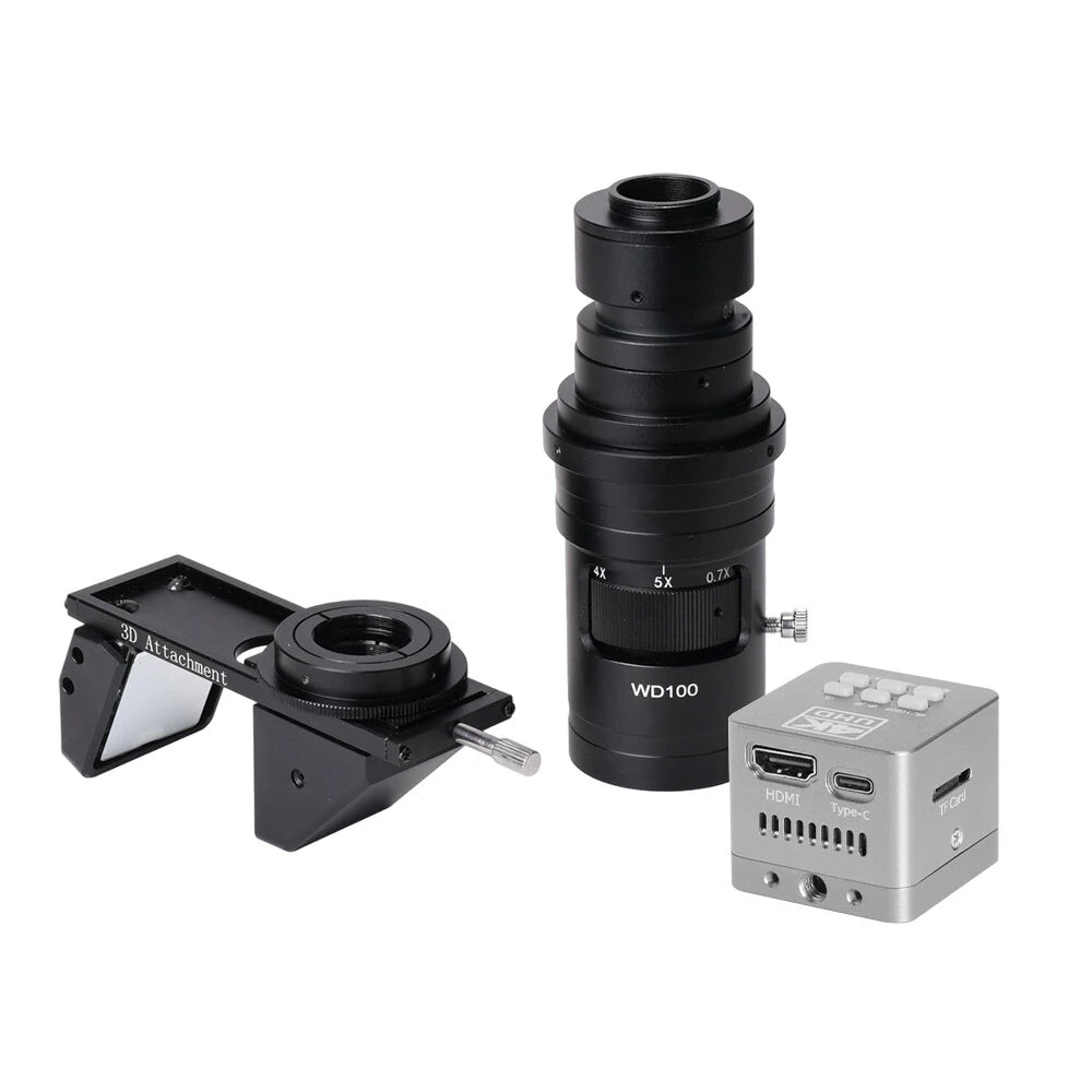 Real 4K UHD 3D Microscope Camera 7- 200X Parfocal Lens Industrial Electronic Digital Microscope for Phone Repair PCB Soldering