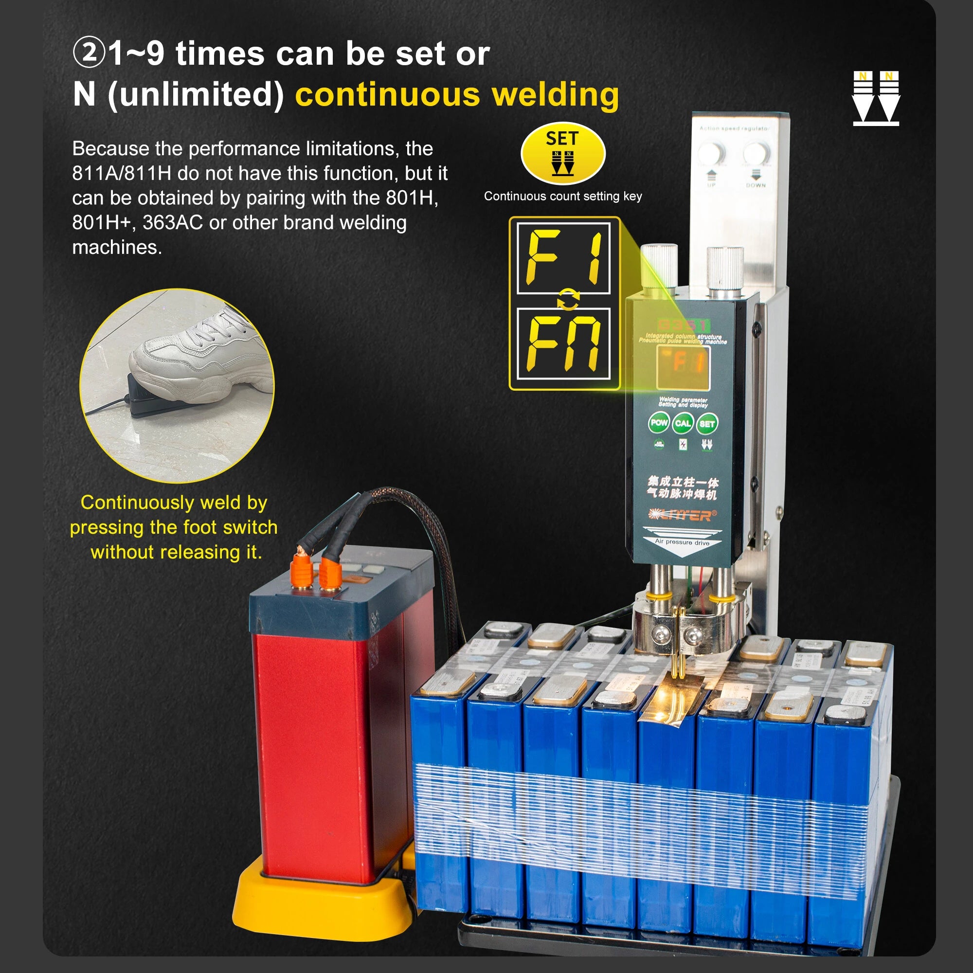 Pneumatic Column Spot Welder Head for Lithium Battery Welding 6kg Max Pressure Adjustable Height for 801H/811A/811H Welding Machine