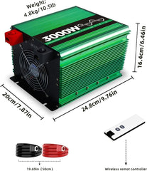 GreenZech Elite 3000W Pure Sine Wave Power Inverter | 12V/24V DC to 110V/120V AC | 6000W Peak Professional Converter