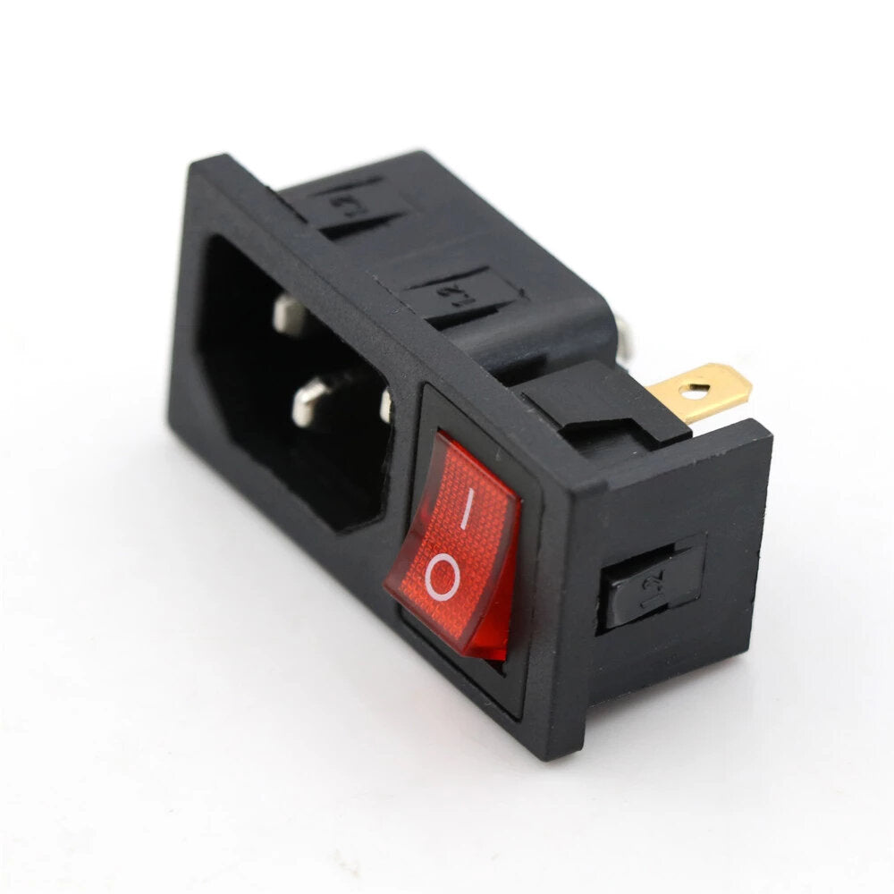 AC 10A 250V 3Pins Rocker Switch Power Socket Fused IEC 320 C14 Inlet Fuse Switch Connectors Plug Connectors