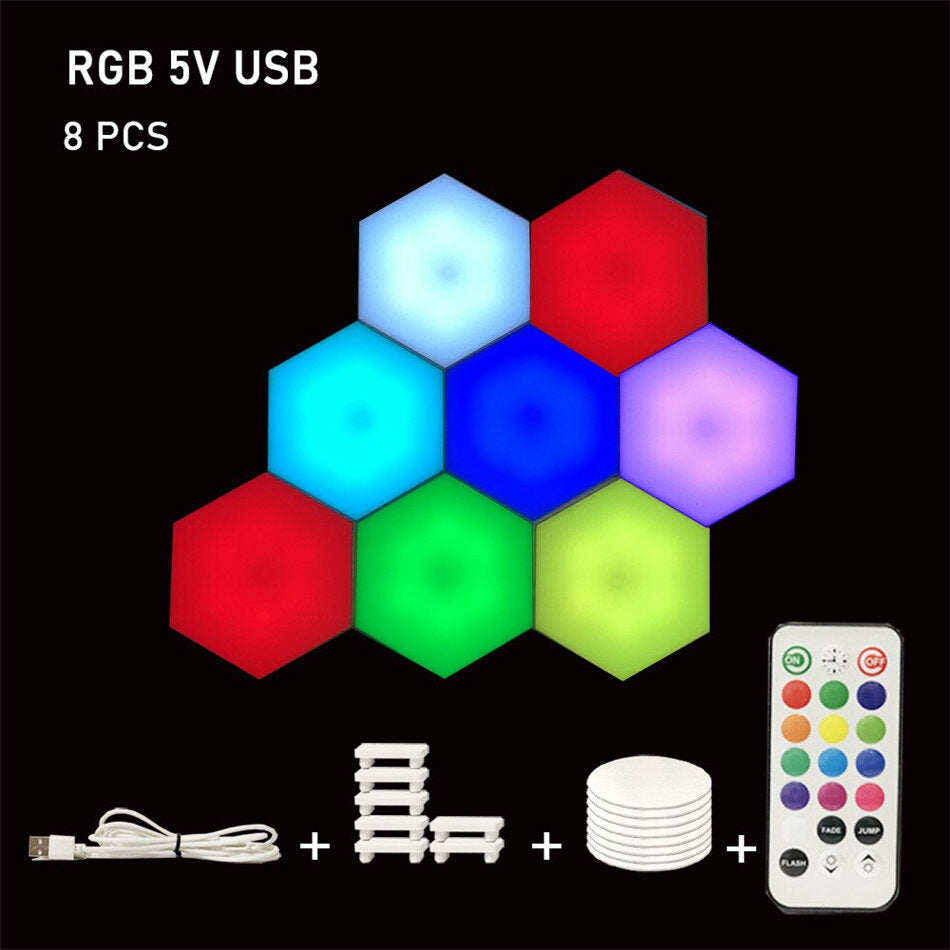 RGB LED Lamp Hexagon Light Touch Sensor RGBW LED Honeycomb Light Colorful Night Light USB with Remote