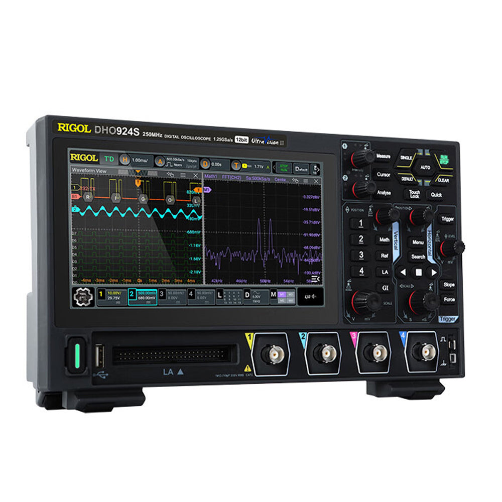 125MHz Digital Oscilloscope, 4 Channels, 12-Bit Resolution, 1.25GSa/s, HD Touchscreen, USB, LAN & HDMI-Compatible Output
