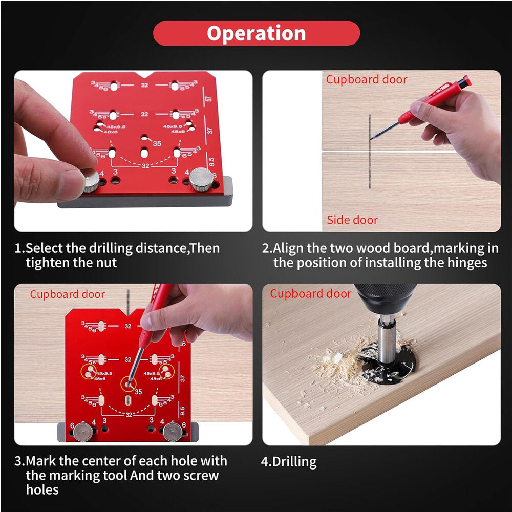 Universal Cabinet Hinge Jig for 45mm/48mm Hinges - Precise Drilling, Multiple Hole Spacing, Durable Metal, Easy Installation