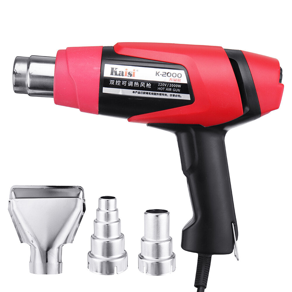 220V 2000W Variable Temperatures Electric Hot Air Shrink Wrapping Thermal Power Tool with 3Pcs Nozzle