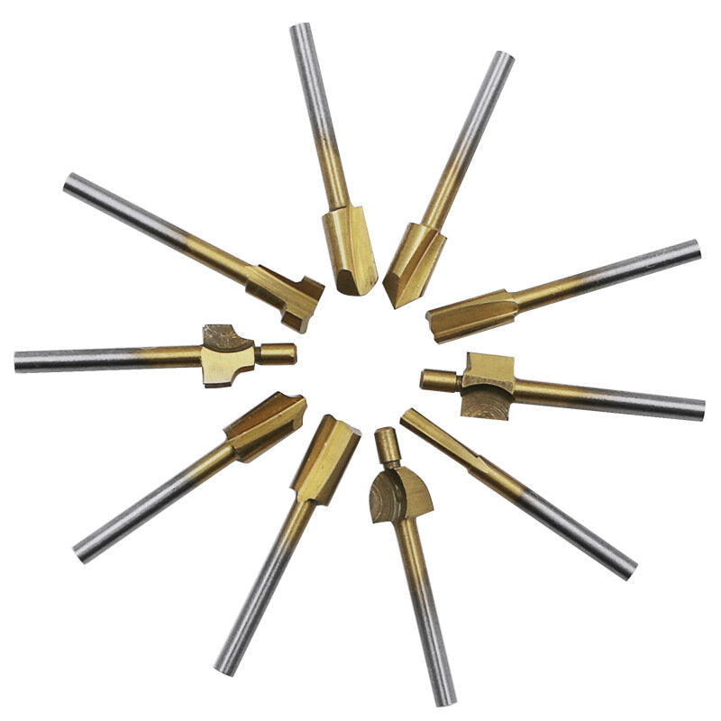 10Pcs HSS Woodworking Trimming Knife Titanium-Plated Sharpening Knife Micro Milling Cutter Wood Carving Cutter