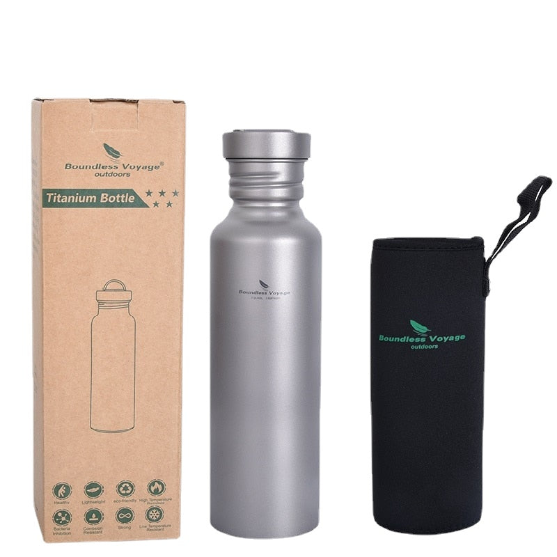 Titanium Sports Bottle with Hanging Lid Tea Cup Outdoor Camping Cycling Wide-mouth Water Bottle Mug