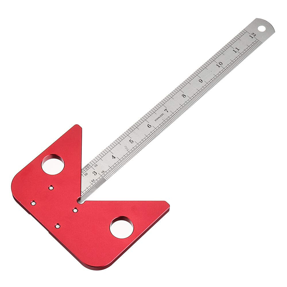 Precision Center Finder & Square Scribe with 12" Stainless Steel Ruler - Durable Aluminum Alloy, Anodized Red Finish