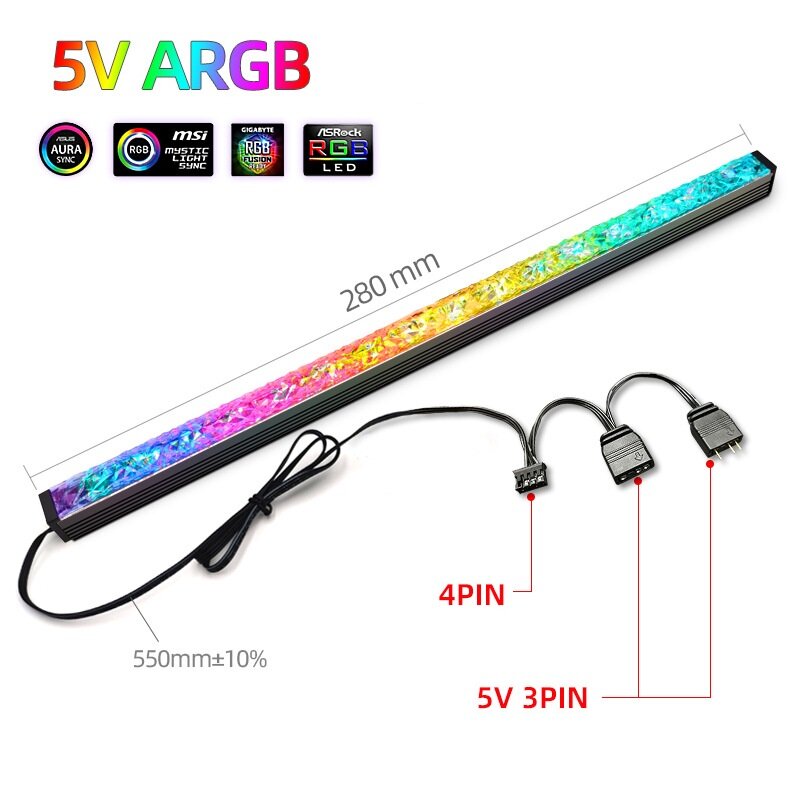 Computer 5V Aluminum Light Strip Chassis Light With Magnetic Multicolor RGB LED Pollution Color Atmosphere Lamp