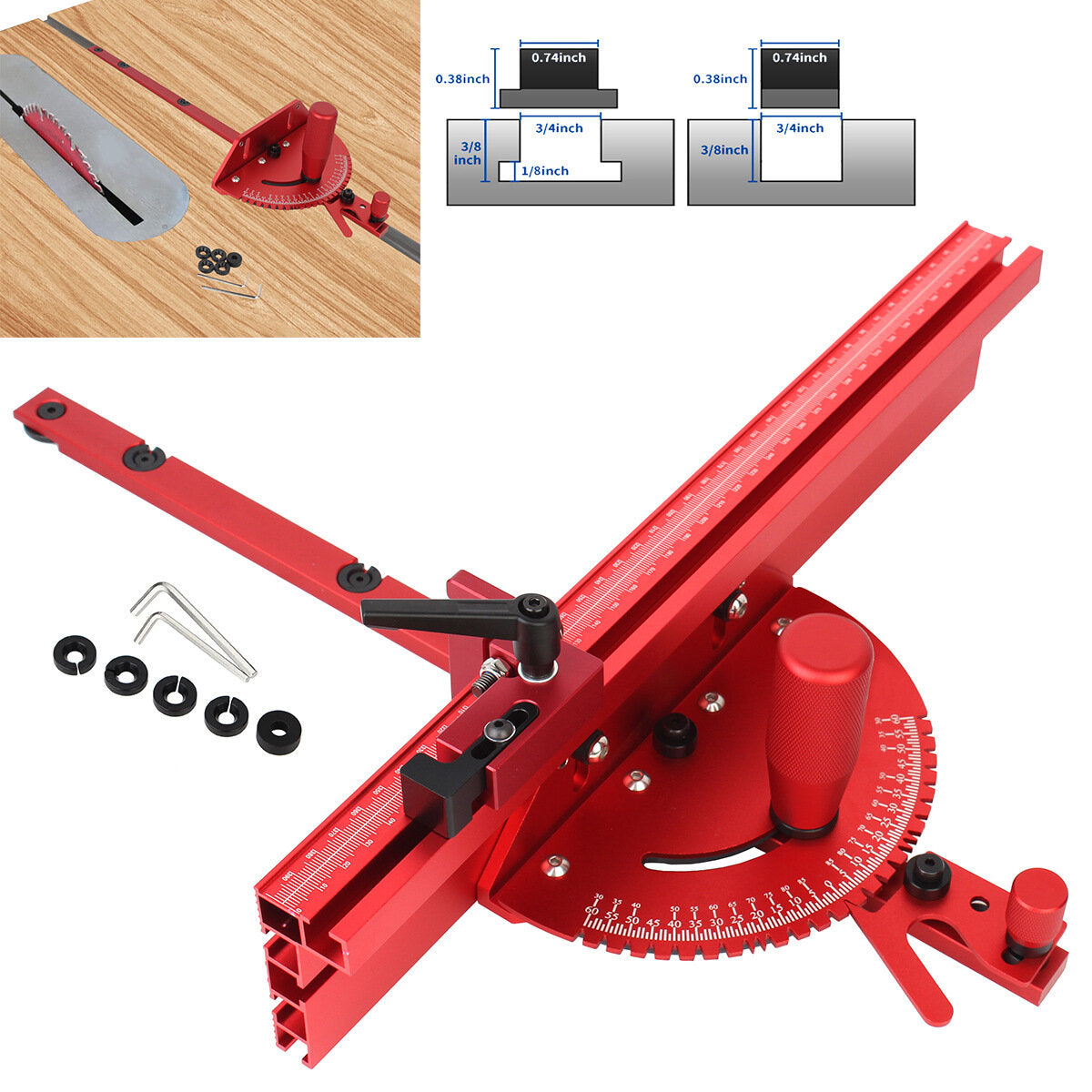 Miter Gauge for Woodworking - Durable Aluminum & Brass Handle, Fits 30mm/45mm T-Tracks, Ergonomic Design, Precision Tool