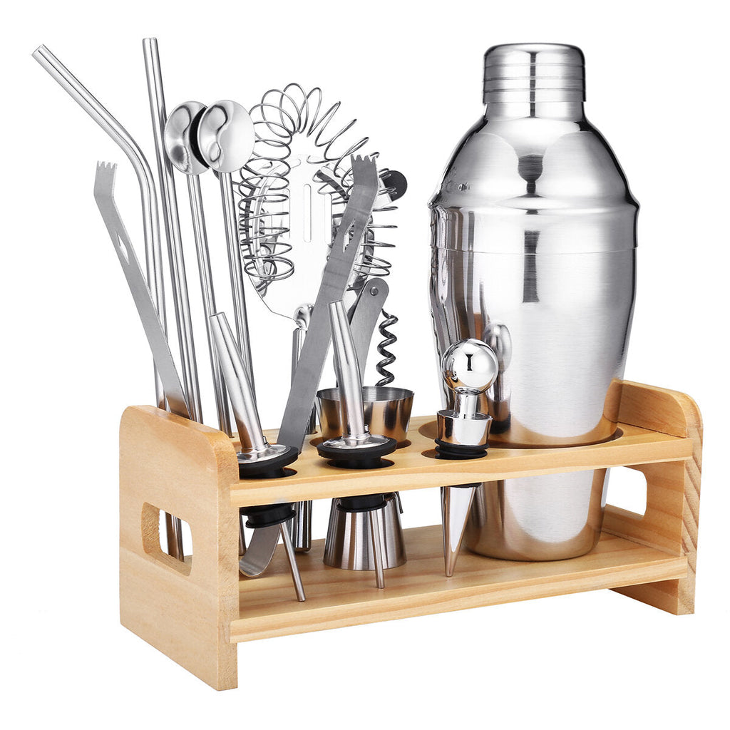 Cocktail Set Stainless Steel Cocktail Shaker Set 14 Piece with Better Bamboo Stand