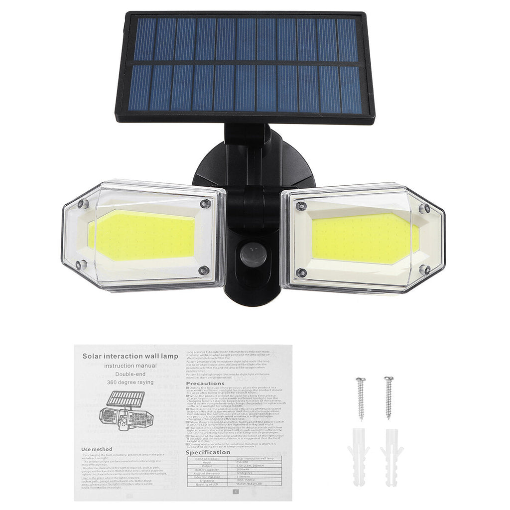 78SMD/130COB Solar Wall Light Waterproof Double Head Outdoor Garden Security Lamp