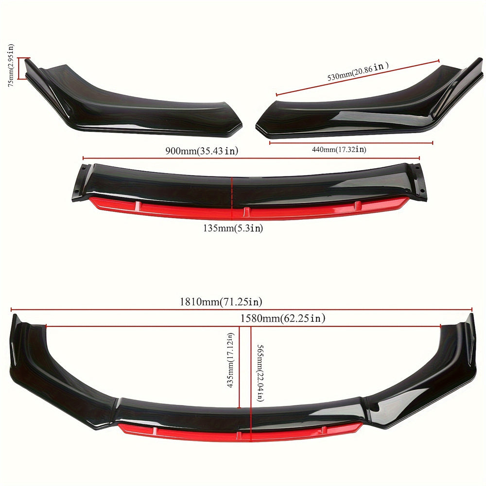 Car Front Bumper Lip Splitter Universal Aerodynamic Body Kit Spoiler Diffuser Protector Impact-Resistant Enhances Downforce Stylish