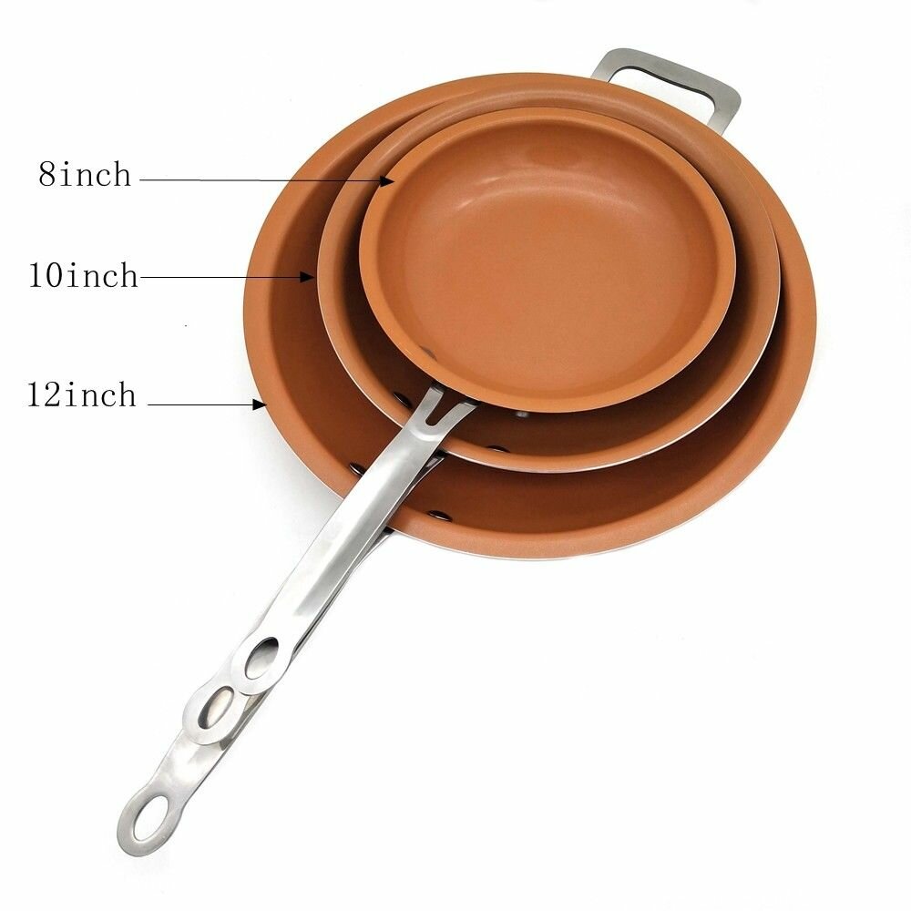 8/10/12 Inch Non Stick Copper Frying Pan Universal For Gas & Induction Cooker
