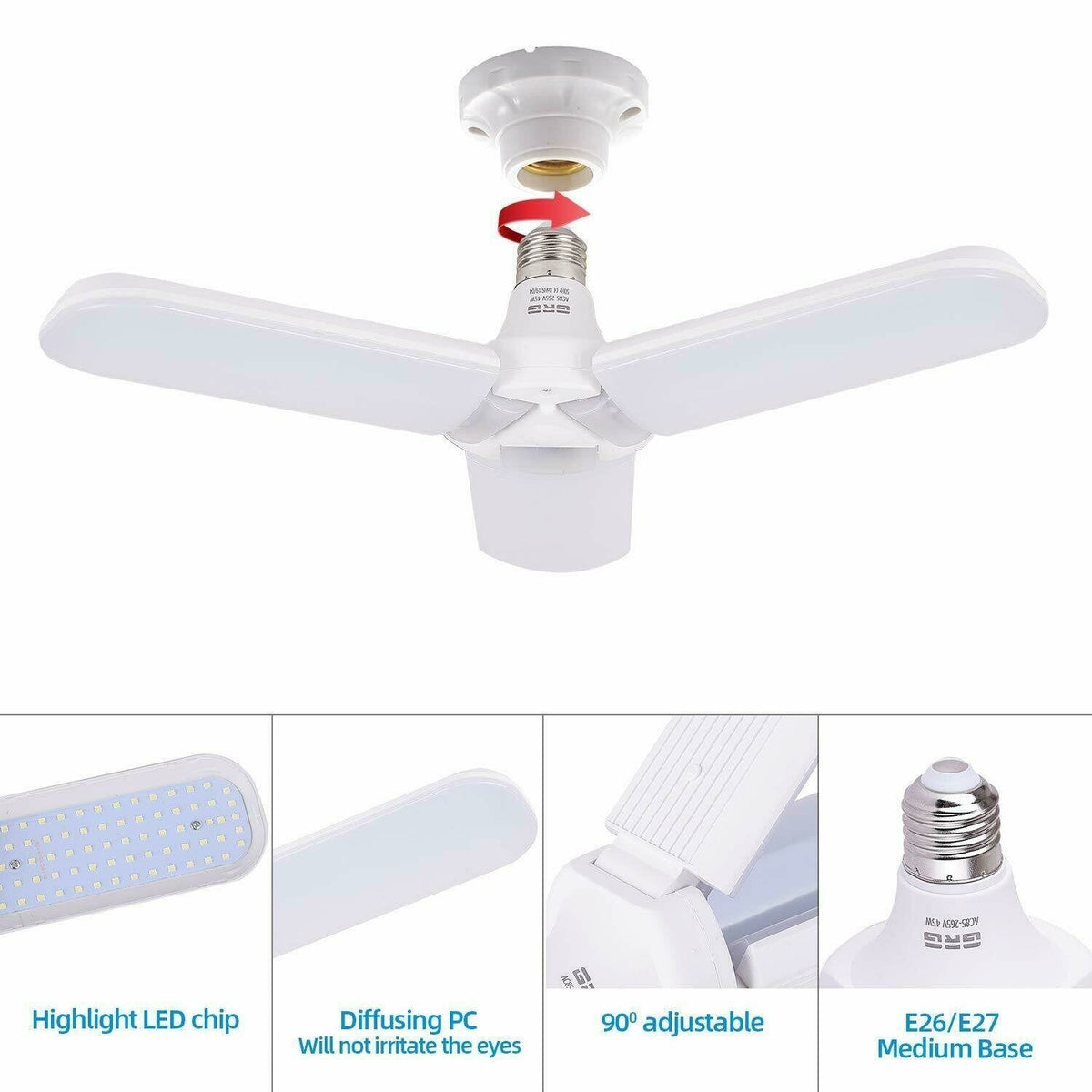 45W/60W Universal Deformable LED Garage Light E27 Foldable Ceiling Workshop Lamp