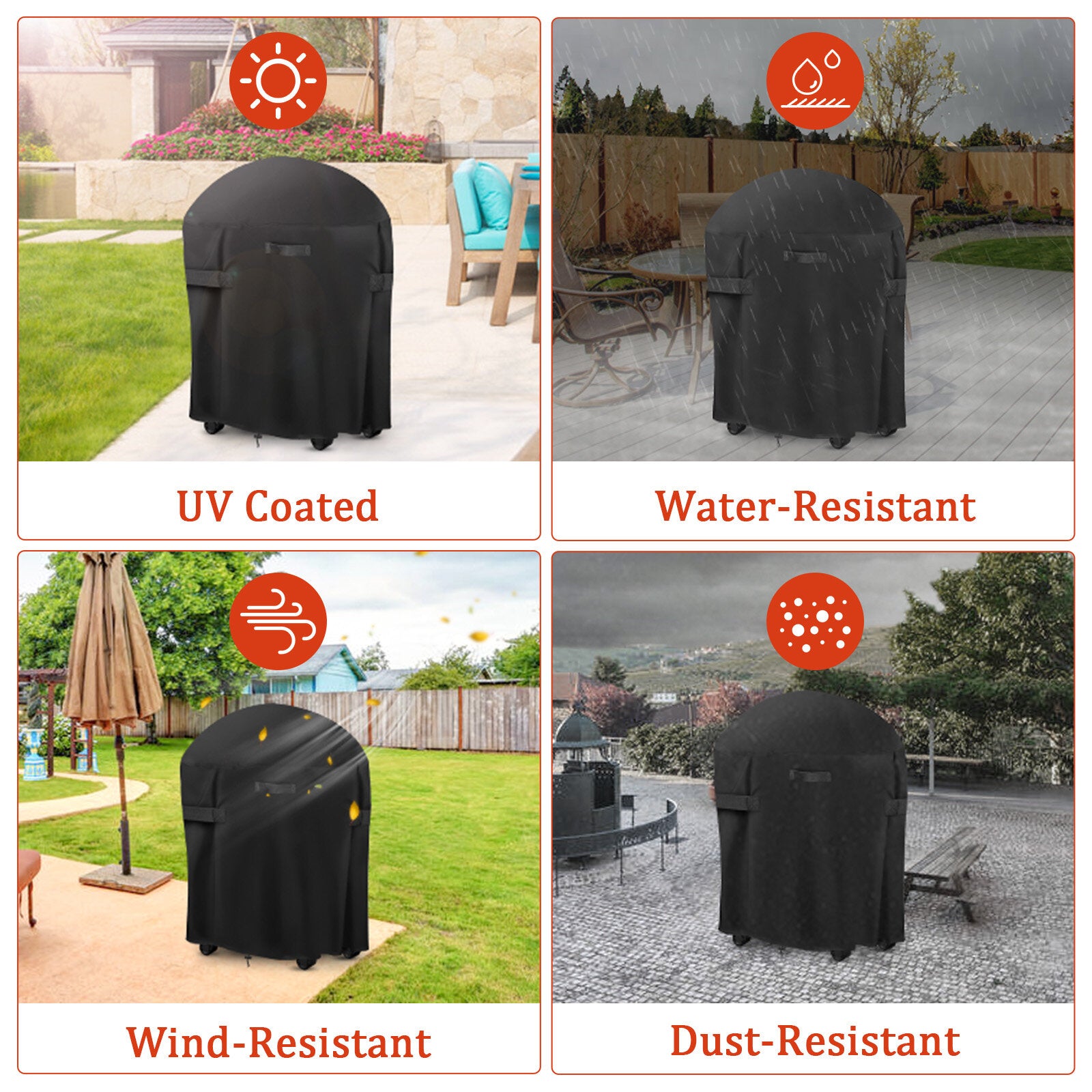 210D Oxford Black BBQ Cover Waterproof Fade-resistance UV-protection Grill Cover