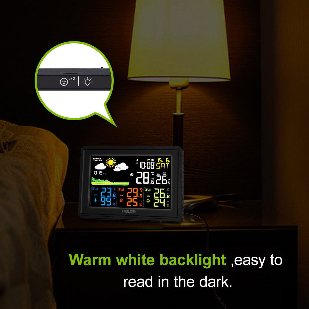 Weather Station Alarm Clock Wireless Indoor Outdoor Thermometer with Atomic Clock Forecast Station 3 Outdoor Sensors