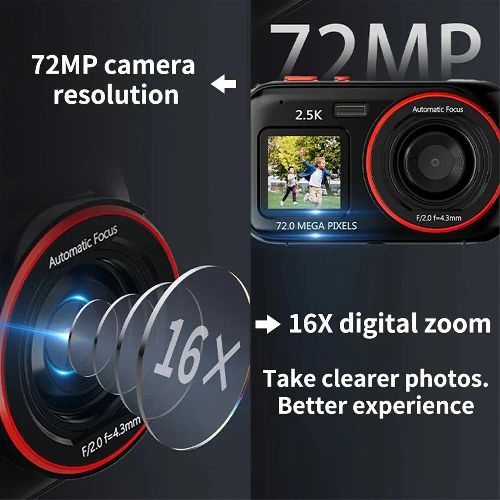 72MP Digital Camera for Photography and Video Dual HD Screen 16x Zoom Portable Cameras Gifts for Girls Boys and Kids