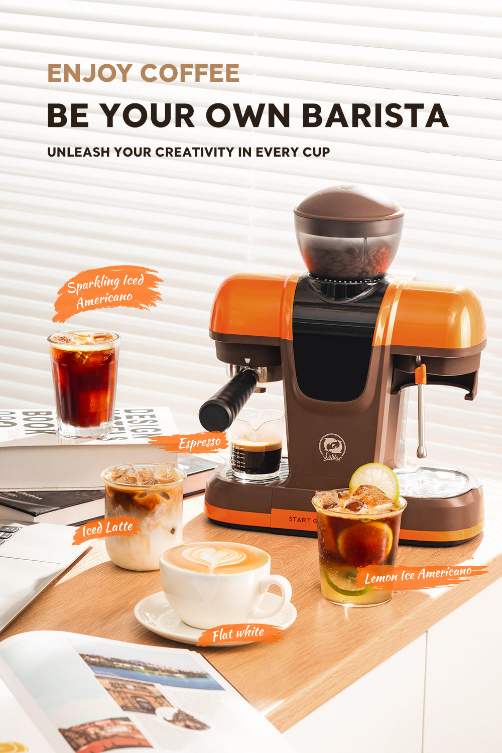 Semi Automatic Espresso Coffee Machine 19Bar with Built-in Grinder Pre-infusion System High-pressure Extraction Touch Panel Control