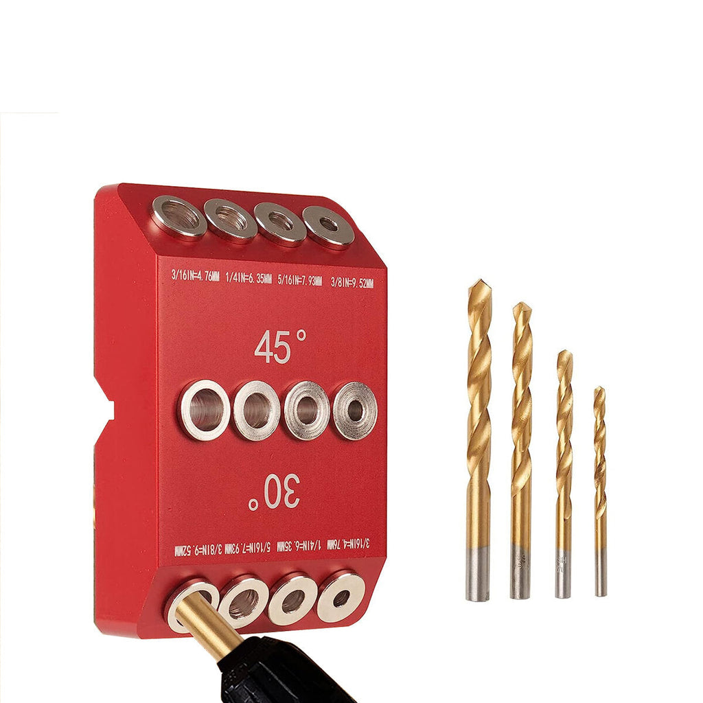 Aluminum Drill Guide for Cable Railing - 30°, 45°, 90° Angles, Multi-size Holes, Includes Titanium Drill Bits, Portable