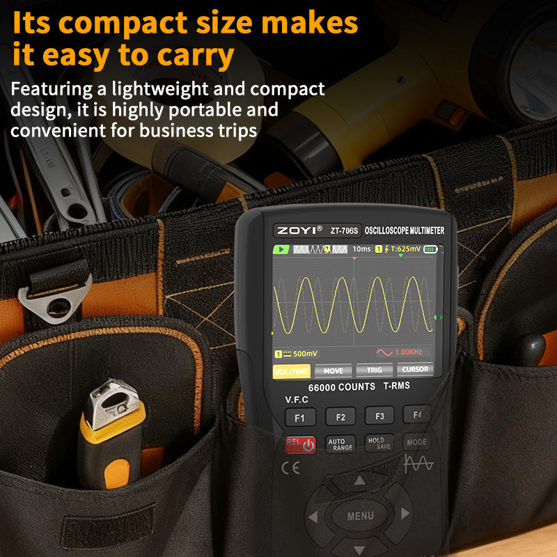 Handheld Oscilloscope Multimeter 3-In-1 Dual Channel 50MHz 280MSa/s 66000 Counts Signal Generator IPS Display