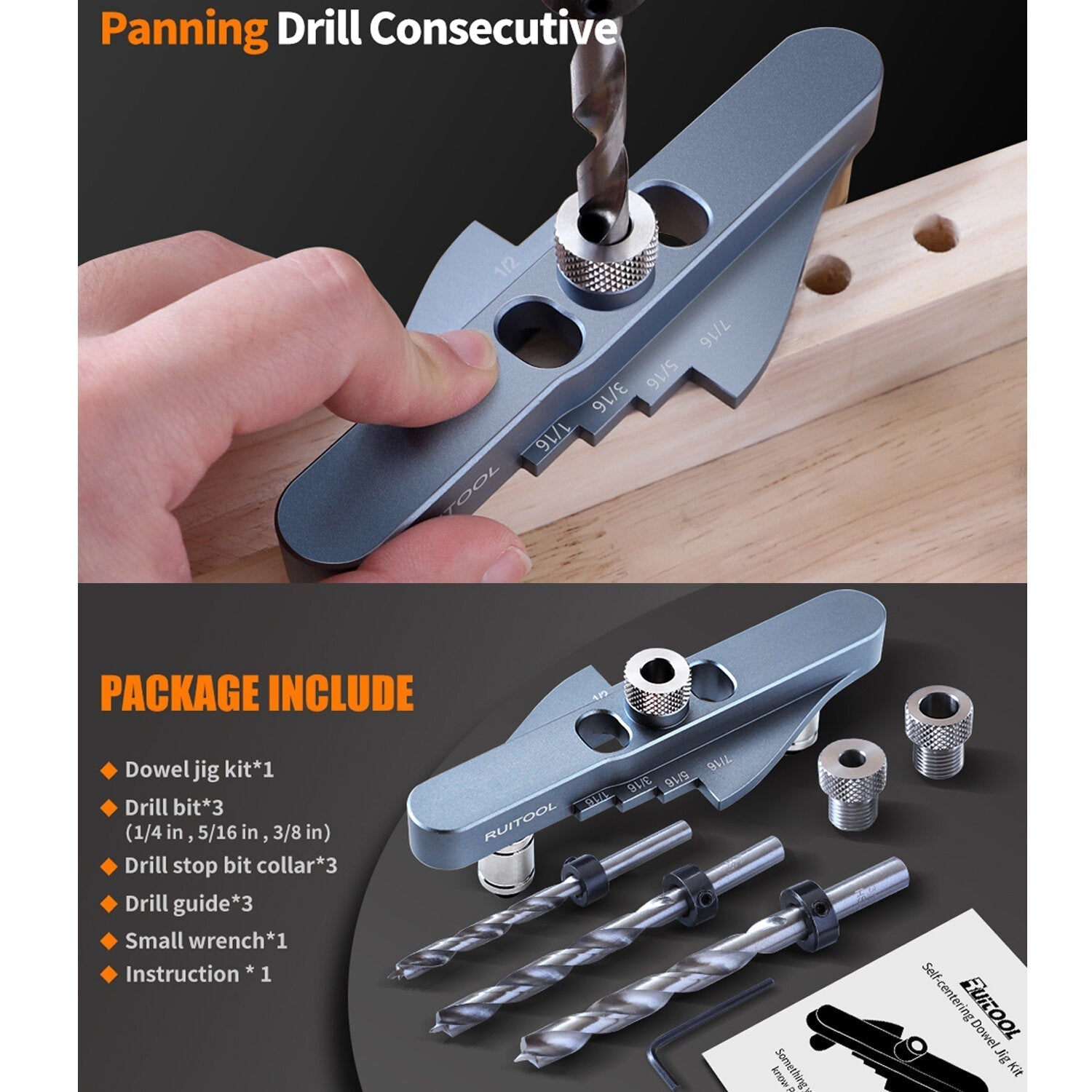 Premium Aluminum Dowel Jig Kit - Self-Centering, Precision Drill Guides, Versatile for Woodworking & DIY Projects