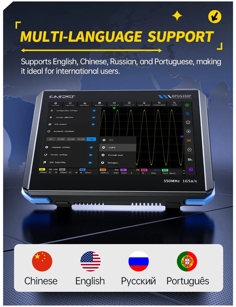4-IN-1 350MHz 1GSPS Tablet Oscilloscope Signal Generator Spectrum Analyzer Frequency Response Analyzer