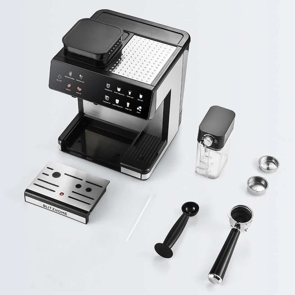 All-in-One Espresso Coffee Machine with Built-in Grinder Dual Boiler, Automatic Milk Frother Hot & Cold Brew Touch Screen