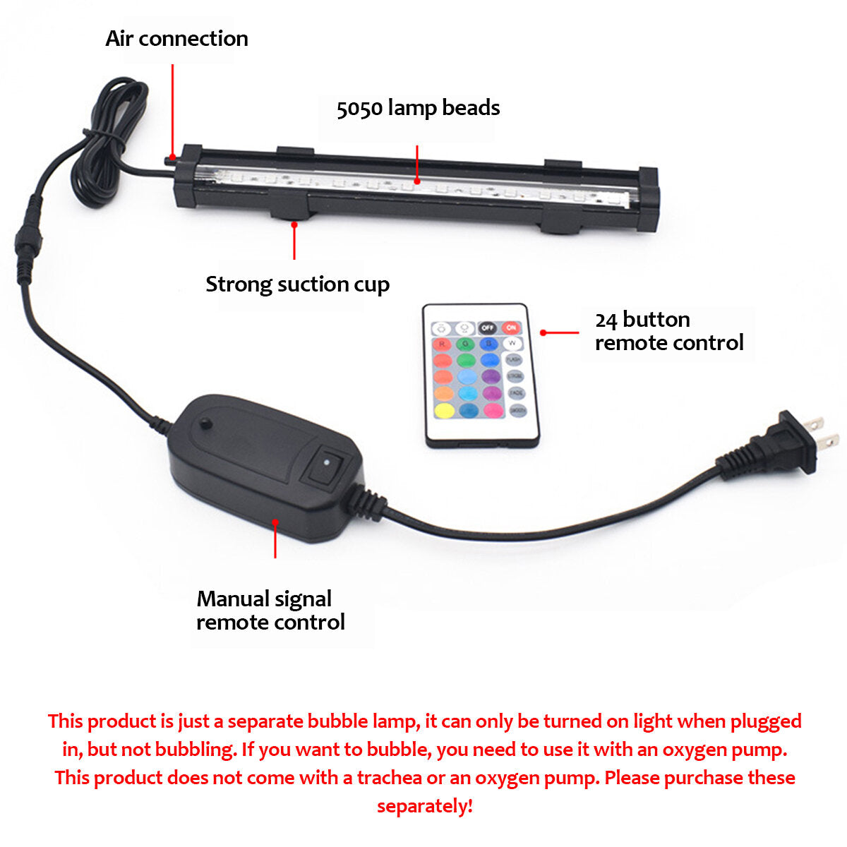 Fish Aquarium Tank Underwater Submersible RGB Color Change LED Air Bubble Light