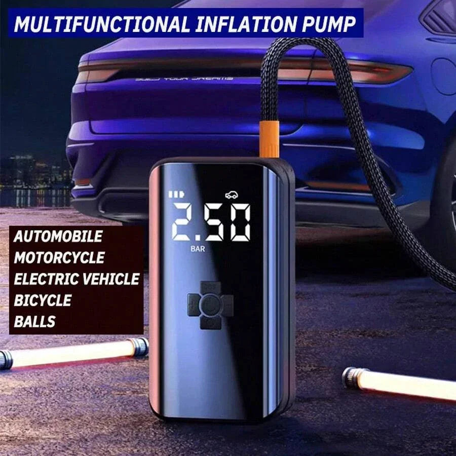 80W Smart Wireless Bike Pump - 150PSI, 3600mAh, Digital Display, Quiet, for Motorcycle/Car/Bike/Boat/Ball